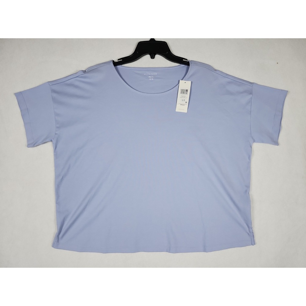 Eileen Fisher NWT Sleep Shirt Womens M Lt. Blue 100% Organic Cotton Short Sleeve